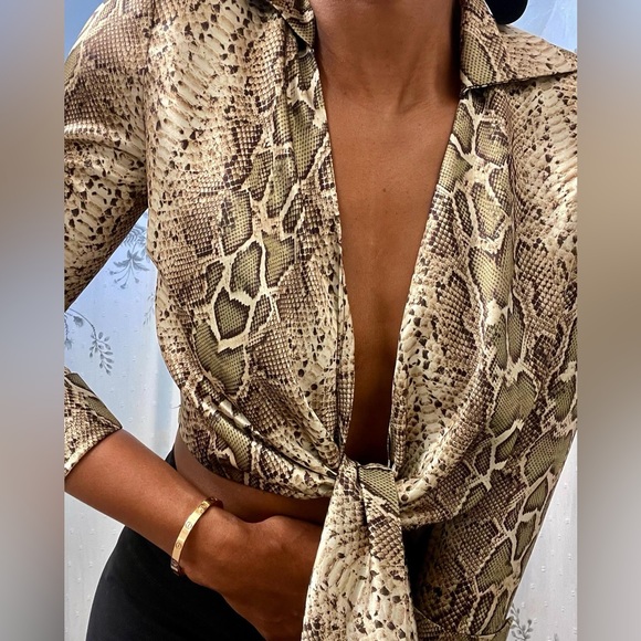 Tops - Snake Print Wrap Crop Top